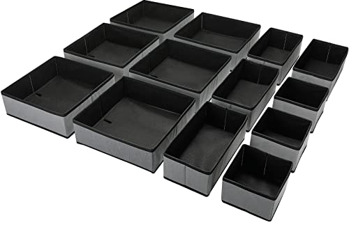 Puricon 13er-Set Aufbewahrungsbox Stoff Schubladen-Organizer/Ordnungssystem für Kleidung faltbare Aufbewahrungskisten Set Boxen für Kleiderschrank Schlafzimmer -Grau