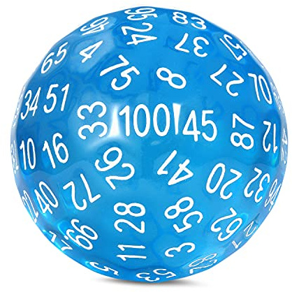 DNDND D100 Würfel blau 100 Seiten Würfel Set mit Organzasäckchen für Dungeons and Dragons DND (durchscheinendes Blau mit weißer Zahl)