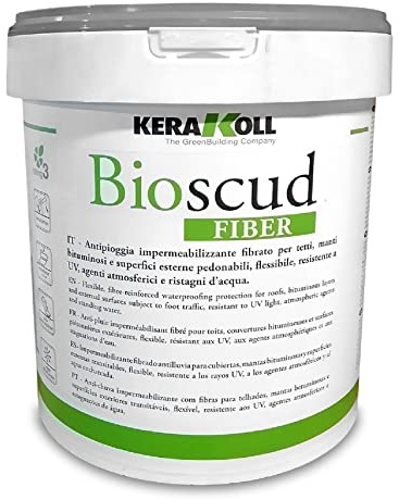Kerakoll antipioggia impermeabilizzante fibrato multiuso flessibile per tetti manti bituminosi e superfici esterne calpestabili BIOSCUD FIBER grigio 20 kg