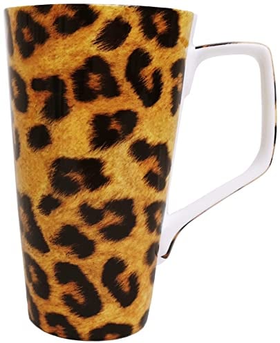 Rainbow Decors Ltd Leopard Brown Animal Print Mug 20oz Fine Bone China Large Jumbo 1 Pint Latte Coffee Tea Cup Hand Decorated UK