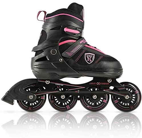 Nils Extreme Inliner für Kinder und Erwachsene - Inline Skates Mädchen und Jungen - ABEC7 Kugellager - Rollerblades Damen und Herren - Rollerskates Größenverstellbar L 39-42 - Schwarz und Rosa