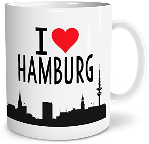 OWLBOOK® I love Hamburg Skyline Tasse mit Spruch Geschenke Geschenkideen als Erinnerung oder Mitbringsel von einer Reise für Männer und Frauen zum Geburtstag Keramik 300 ml