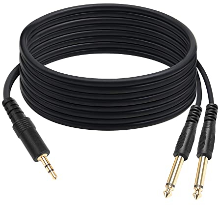 QIANRENON 1,5 m TRS 3,5mm auf TS 6,35mm Y Splitter Audio Kabel Adapter TRS 1/8 Stecker auf 2 TS 1/4 Stecker Stereo Audio Patch Kabel, Für Gitarren Soundboxen Stimmungskonsolen, 4.9ft