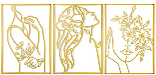 AGIOTA 3 Pcs Gold Wall Decor Above Bed Minimalist for Living Room Metal Line Art - Female Body, Gold Room Decor for Bedroom Modern Wall Art for Indoor 15inch