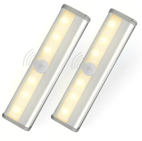 2 x 6 LED Schrankbeleuchtung mit Bewegungsmelder, Magnetstreifen, Batterien (nicht mit inbegriffen). Warme Nachtlicht leiste 10 CM Mehrzweckschrank, Küche, Flur, Badezimmer, Treppenhaus.