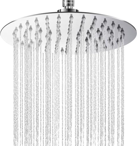 Yapwiki Rain Shower Head, 8 Inch High Pressure Rainfall Shower Head, 304 Stainless Steel Round Waterfall Shower Heads, Ultra-Thin Chrome Fixed Showerhead G1/2 Universal for Bath Ceiling Wall Mount