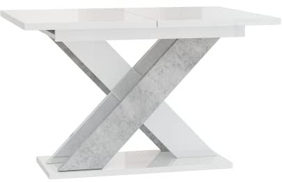 ALTDECOR Esstisch ausziehbar, ideal als Küchentisch, Esszimmertisch - oder Wohnzimmertisch, solide Konstruktion aus Möbelplatte, 120-160x90x75 cm - Hochglanz Weiß/Betonoptik - AOX