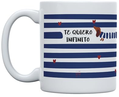 UO Taza Te quiero infinito Teckel. Taza para Desayuno. Regalo Lleno de Amor y cariño para Tu Pareja. Taza Original para Regalar en San Valentín Capacidad 350 ml, Cerámica