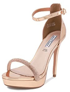 QUEEN HELENA Sandali Eleganti con Tacco a Spillo con Strass con Plateau Donna ZM9315 (Champagne, Numeric_38)
