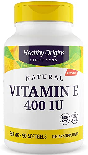 Healthy Origins, Natural Vitamin E, 268g (400 UI), 1 Capsule tous les 2 Jours, 90 Capsules molles, Haute Dosé, Sans Soja, Sans Gluten, Sans OGM