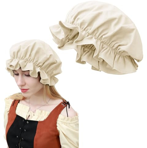 FURPHI Mittelalterlicher Hut für Damen, viktorianische Motorhaube, Kolonial-Kopfbedeckung, Kostüm-Zubehör, Beige, Einheitsgröße