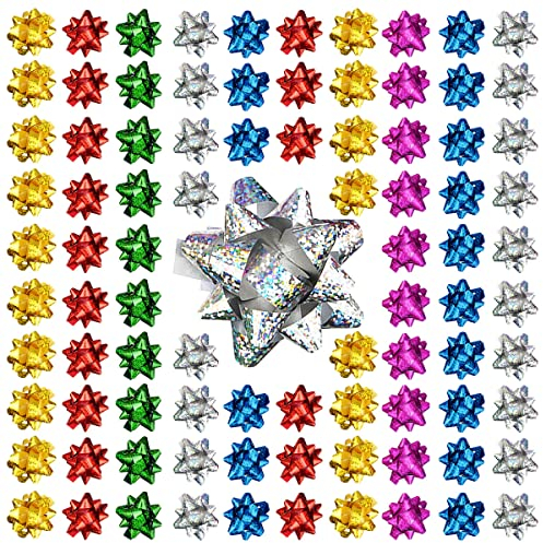 Jonami 100x Geschenkschleifen Selbstklebend Kleine Dekoschleifen - Fertigschleife für Weihnachten, Geburtstag und Hochzeit, Ø 5 cm, Bunt