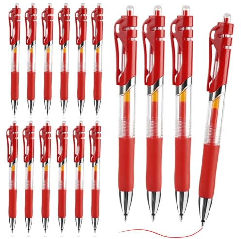 OFFCUP 0.5mm Rot Gelstifte, 16pcs Kugelschreiber Einziehbare Rollerball-Stifte Schnelltrocknend ergonomische Gelschreiber Großraumine Gehäuse rutschfeste Griffzone