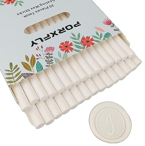 30 Stück 7mm Siegel Wachs Sticks für Klebepistole, PORXFLY Mini-Siegelwachsstäbe, ideal für Karten, Umschläge, Hochzeitseinladungen, Geschenkverpackungen, Weinpakete (Weiß)