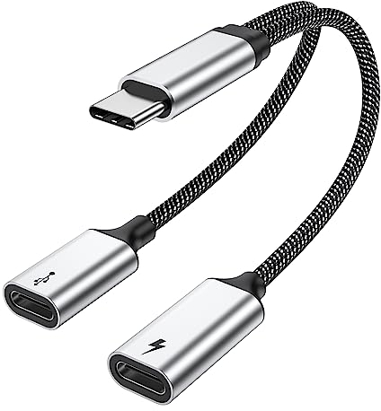 MOGOOD USB C Splitter, 60W USB C Male to Double Female Socket Adapter, Type C Splitter Cable (NOT for Monitor) Type C Connector Charging Split Adapter for Mac, Laptop