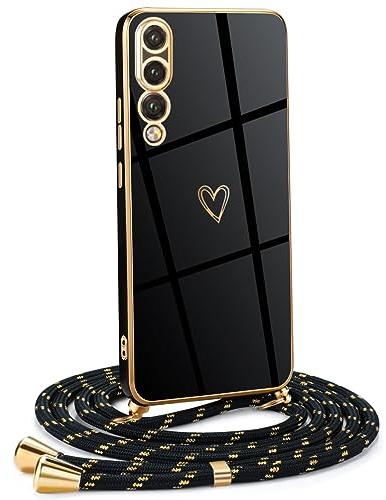 Mkej Funda para Huawei P20 Pro con Cuerda, TPU Suave Silicona diseño de corazón con Chapado en Oro de Lujo, Funda Huawei P20 Pro Cuerda para Mujeres y niñas