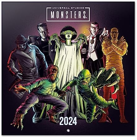 Grupo Erik Kalender 2024 Wankalender - Universal Monsters Kalender 2024 Familienplaner 30 x 30 cm 12 Monate + Letzten 4 Monate 2023 auf einer Seite