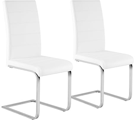 WOLTU Dining Chairs Set of 2, Cantilever Chairs with High Back, White | Ergonomic Design, Faux Leather Upholstery, for Home, Office, Dining Room, Balcony