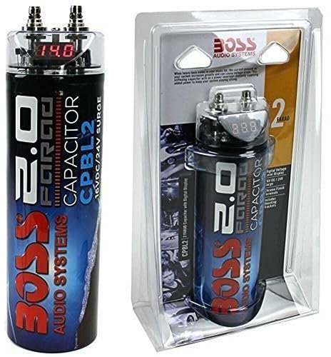 KIT SET PER BOSS AUDIO SYSTEMS CPBL2 1 condensatore 2 farad impianti fino a 2000 watt rms 1 2 3 4 5 10 capacitor con accensione cavo remote spl auto nero, 1 pezzo