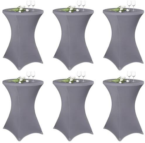 Teruntrue 6 Stück Stehtisch Hussen 80cm,Hussen Stehtische Hellgrau für Ø 80-85 cm Stehtische und Bistrotische, Stretch-Tischdecke mit Fußtaschen für Hochzeit Geburtstagsfeier Bankett(80 cm, Hellgrau)
