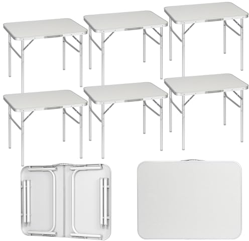 WOLTU 6er Set Campingtisch faltbar Klapptisch Alu, Gartentisch Falttisch Klappbar Höhenverstellung für Balkon Terrasse Picknick, Beistelltisch Balkontisch Reisetisch, Weiß