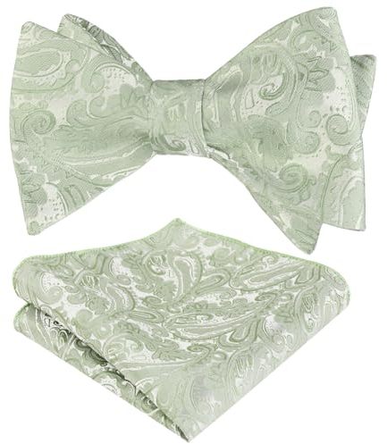 Alizeal Herren Retro Paisley Selbst Fliege und Taschentuch Set, Salbei Grün