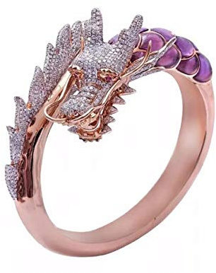 Bague TÊTe Dragon En Cristal, Bague Animal Dragon En Strass Pour Hommes, Bague Amulette Dragon Classique Bijoux Dragon ÉTincelants, Bague Dragon Or Rose Bague Animal Dragon Mode Pour Garçons (54)