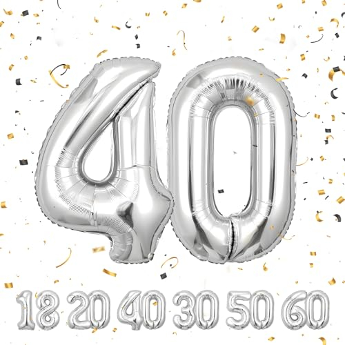 Geburtstag zahlen luftballon 40 jahre | Folienballon Sliber- Folienballon in 40-101cm Geburtstagsdeko - Ballon Zahl Deko zum Geburtstag fliegt mit Helium für Männer Frauen 40.Geburtstags