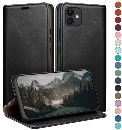 HUOUH for iPhone 11 6,1 Wallet case with RFID Blocking PU Leather,Credit Card Holder,Flip Folio Book Phone cases Shockproof Cover Women Men for Apple 11 case Black