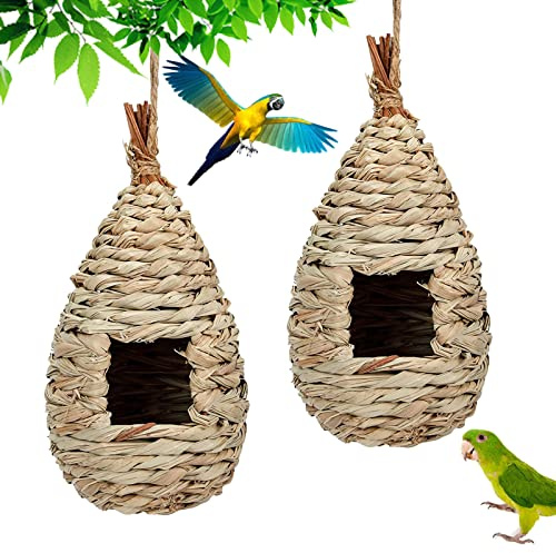 2 Pezzi Casetta per Uccelli, Casetta per Uccelli da Appendere, Nido per Uccelli, Natural Casa degli uccelli di paglia, Nido per Uccellini da Esterno, Adatto per Piccoli Uccelli Come Colibrì, Cince
