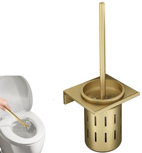 Generic Brosse WC dorée - Montage mural - Poignée dorée - Avec porte-brosse autocollant - Matériau en aluminium - Pour salle de bain, baignoire et toilettes, BGMTS-2024030802