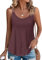 PLOKNRD Damen Tank Top Sommer Spaghetti Oberteile Ärmellose Rundhalsausschnitt Shirt Blusen Tops Wein Rot 2XL