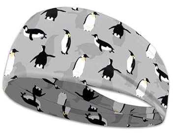 Kuiaobaty Sport-Stirnbänder mit Pinguin-Aufdruck, für Damen, Tiere, bedruckt, breiter Kopf, Schweißband für Sport, Workout, Laufen, Radfahren, Wandern und Yoga