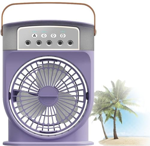 Aqua Freeze Portable Air Cooler Fan,Aqua Freeze Portable Air Conditioner With Lights,Rechargeable Portable Mini Misting Fan Hat Blow Cold Air,Three Wind Speeds With 7 Colors Light (Purple)