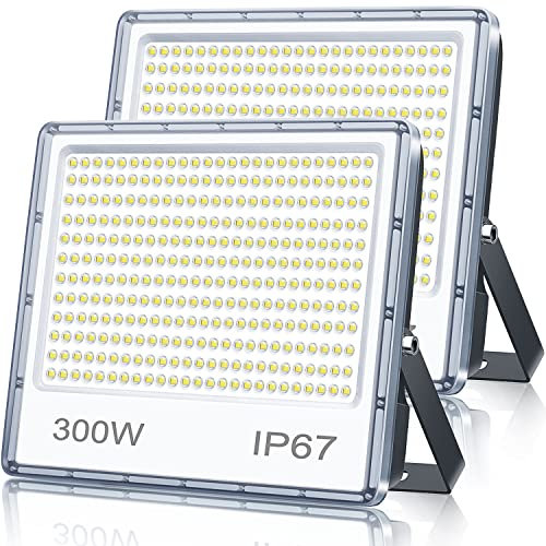 TASINUO Projecteur LED Exterieur 300W 2 Pièce, 30000LM Spot LED Extérieur Avec Transformateur, IP67 Imperméable 7000K Blanc Froid Éclairage de Sécurité D'extérieur Pour Terrasse Jardin Stade Usine