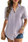 WINKEEY Camicia Donna Elegante Bluse e Camicie Cotone Camicetta Manica Corta Maglia Scollo a V Blusa Maglietta Casual Business Top con Bottoni,Viola XL
