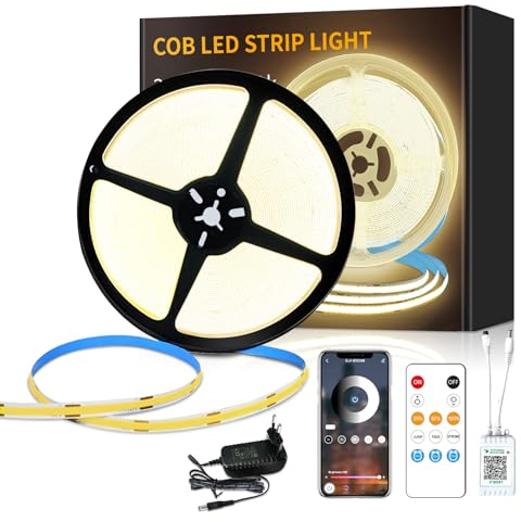 Yeewhale cob Led strip 15m,mit Fernbedienung, APP Steuerung,DC24V 3000k Warmweiß LED band,flexible Dimmbar COB LED Streifen, anwendbar auf Schlafzimmer, Raum,Schrank,DIY Dekoration