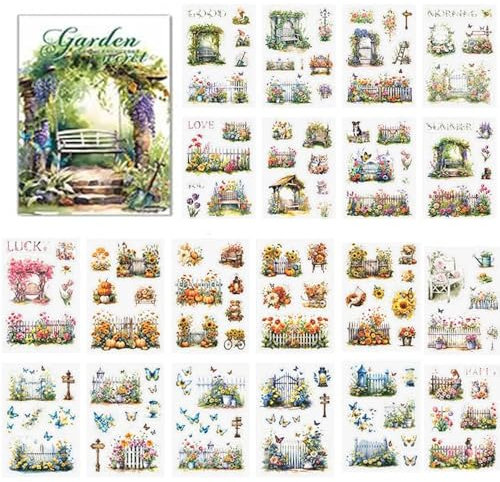 Alideco Vintage Scrapbook Stickers Set Forest Tree House Flower Butterfly Sticker Book for Adults Sticker journaling Stickers for Scrapbooking Tweezer 20Sheets (tingyuanliba)