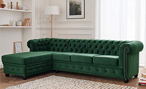 Lisa Design William - Chesterfield Ecksofa Links - 4 Sitzplätze - aus Samt Grün