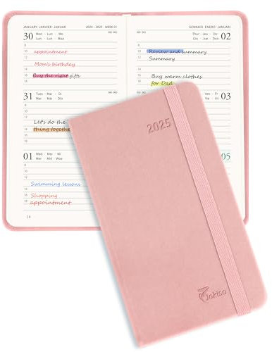 Jokisa Taschenkalender 2025, ca. A6 (16.5 x 9.5 cm), Kalender 2025 Klein Buchkalender 1 Woche 2 Seiten, Terminplaner 2025 Klein mit Monatsplan (Jan.2025-Dez.2025)