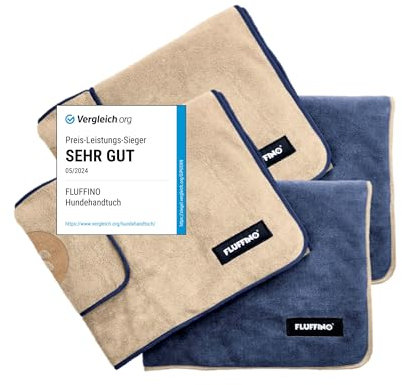 FLUFFINO 4er Set Hundehandtuch - 2X 120x70cm & 2X 90x50cm - extrem saugfähig & weich | Waschbar bei 60°C, schnell trocknendes Mikrofaser- Handtuch für kleine, mittelgroße & große Hunde