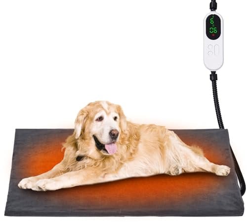 Papettly Pet Heating Pad for Cat Dog - 30-55℃ Adjustable Temperature Kitten Puppy Heat Pad with 13 Timer Setting (1-12H Always On), Waterproof Dog Cat Heat Mat with 2m/6ft Chew Resistant Cord, 18”x27”