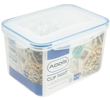Addis Clip Tight Food Storage Container Large 4.2 Litre Tall Rectangle Airtight Silicone Seal Containers Bpa Free Easy Locking Lid Clips, Clear Transparent