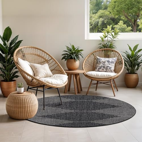 Livabliss Sevilla Indoor Outdoor Rug - Large Boho Rugs for Living Room 160 cm Dining, Kitchen Carpet, Patterned Neutral and Coloured Rugs, Waterproof, Stain Durable - Black and Grey