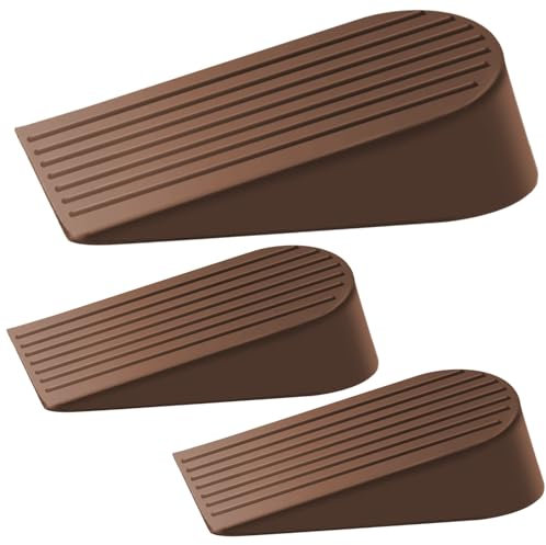 Tope de puerta de goma extra grande para interiores y exteriores, protector de pared, soporte de puerta de piso para hogares, escuelas, oficina, garaje, marrón, paquete de 3