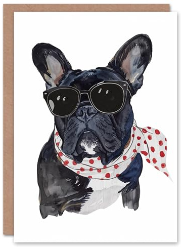 Artery8 French Bulldog Wearing Sunglasses Dog Lover Blank For Him Or Her Art Birthday Card