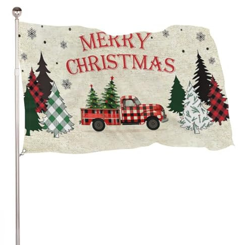 Weihnachtsgartenfahne, 90x150 cm Karierter LKW Flagge doppelseitig Winter-Flagge Weihnachtsdekoration Garten Urlaub Zuhause Party Hängedekoration