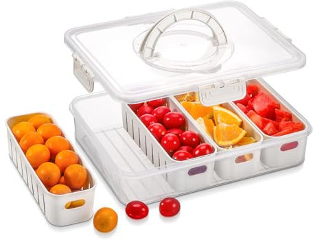Hejo Fridge Food Storage Containers with Lids, Large-capacity Fridge Containers, Drainable Fresh Fruit Container with 4 Removable Colanders, Airtight Food Containers for Snacks,Salads,Vegetables
