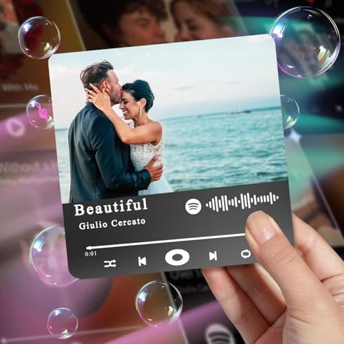 Customised Music Fridge Magnet, Custom Music Album Fridge Magnet – Personalized Musical Fridge Magnets with Photo, Song & Album Cover for Christmas Valentine's Day Personalized Gifts for Couples