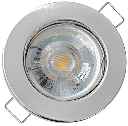 Rolux Flacher LED Einbaustrahler IP20 Lotta 230V COB 5W Edelstahl geb. 7 Stück Einbauleuchte 3000K Warmweiß Deckenspot